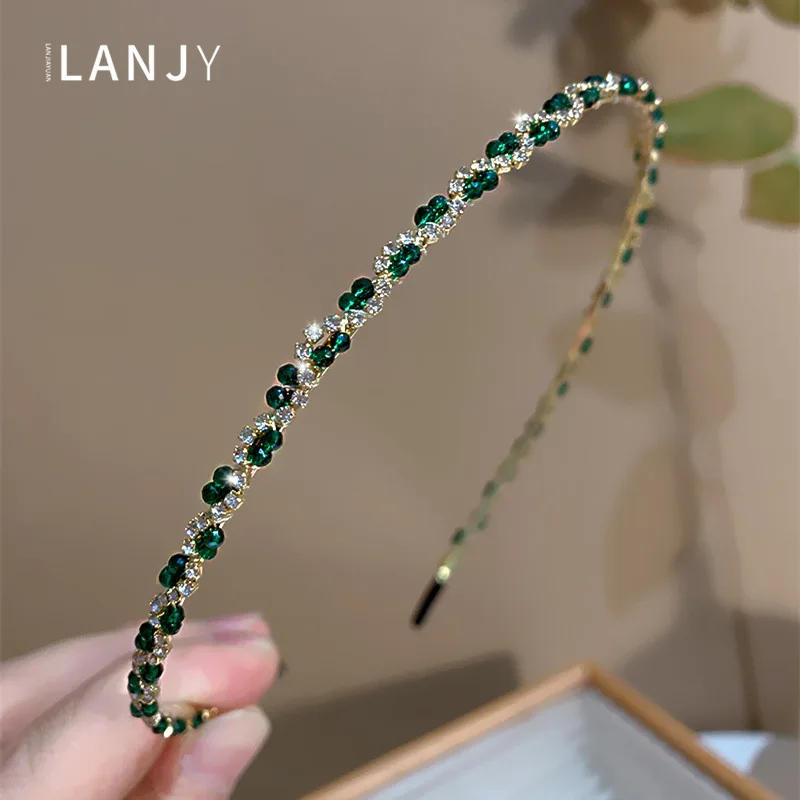 

1pc Slim Emerald Green Headband Summer Handmade Vintage Hair Hoop for Women Daily Outing Ethereal Fairy Hair Accessory
