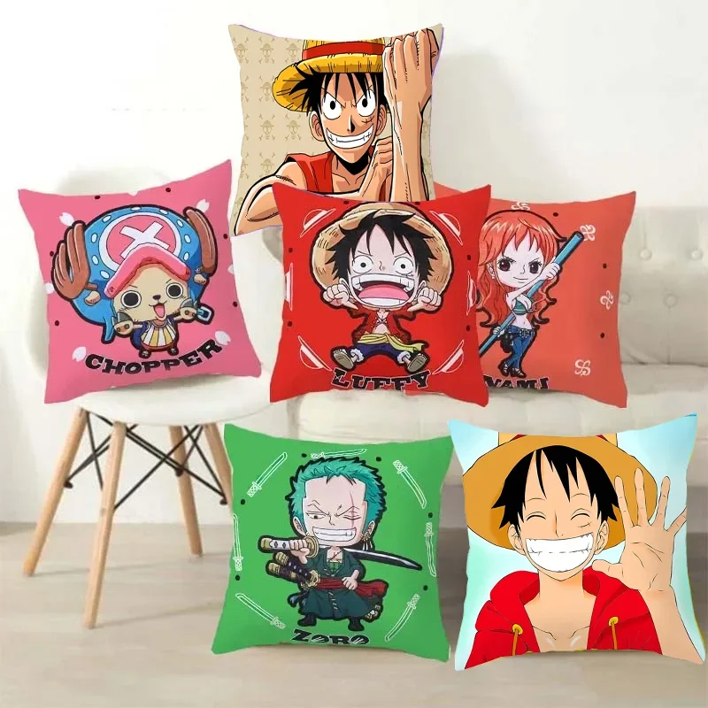 Hot Anime One Piece Luffy Figure Toys Cartoon Zoro Tony Chopper Printed Pillows Cover Birthday Party Decoration Toys Gift 45cm