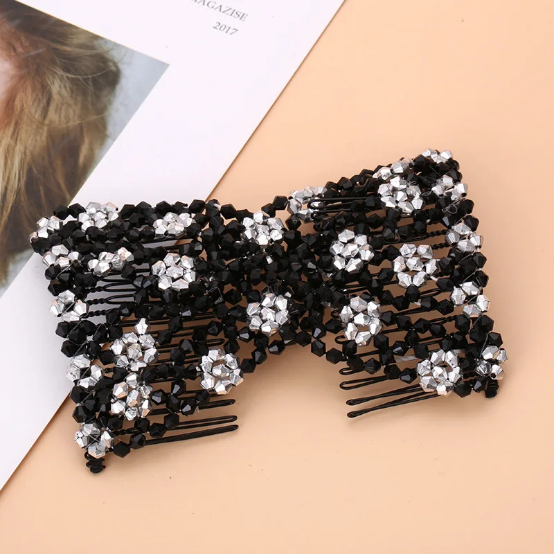 Women DIY Hair Accessories Pearl Beaded Elastic Hair Claw Hairpin Magic Comb Up-Do Hairstyle Bun Maker Tool Ponytail Hairdo Wolf