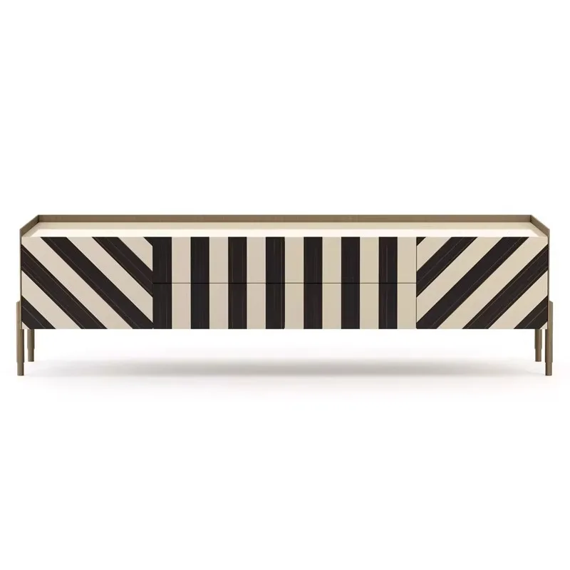 Italian light luxury high-end living room TV cabinet, zebra color matching paint floor locker