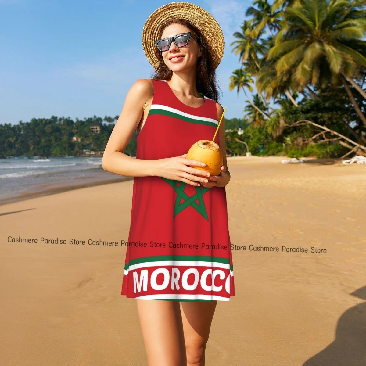 Robes d'été pour femmes, t-shirt de plage, sans manches, drapeau marocain, décontracté, ample, débardeur, 2025
