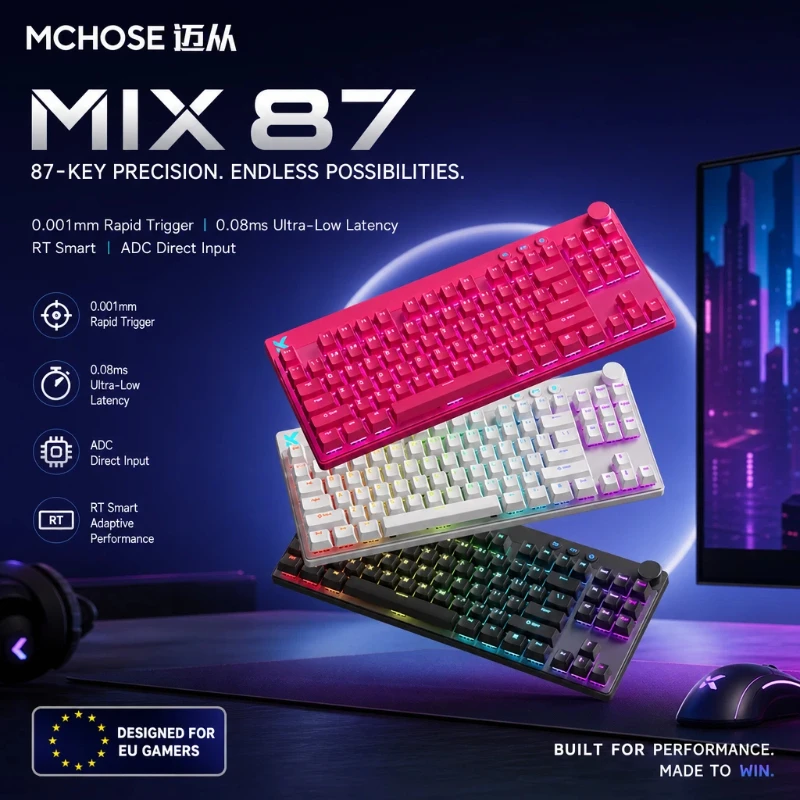 MCHOSE Mix87 Hall Effect Magnetic Switch Gaming Keyboard, 87Keys Wired E-sports Mechanical Keyboard with RGB & Rapid Trigger