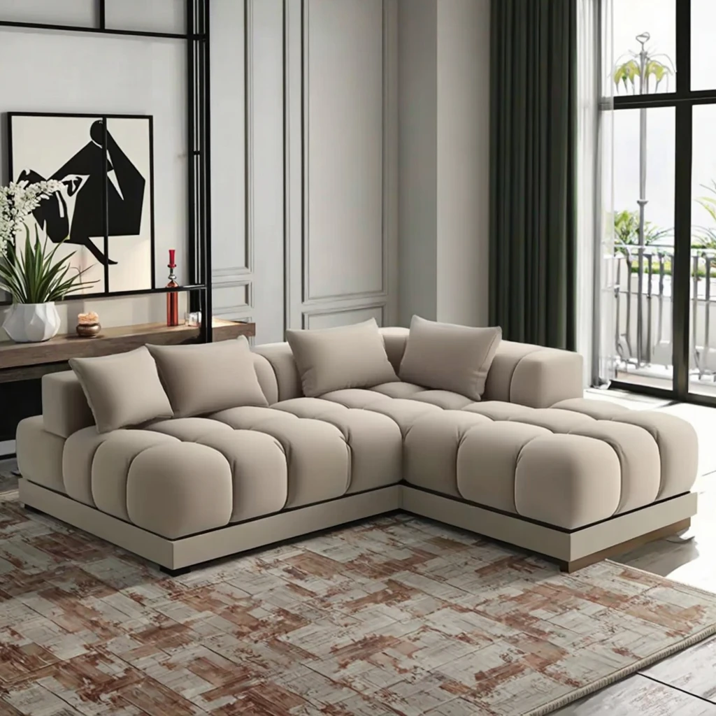 

Fashion Design Sectional Sofa With Ottoman Italian Living Room Sofa Combination Velvet Modular Sofa Long Couch