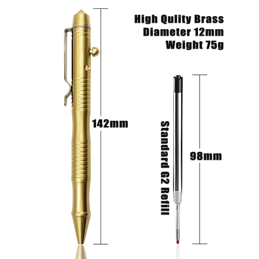 Multi-Functional Brass Tactical Pen Bolt Switch Self Defense Ballpoint Pen Car Window Breaker Emergency Survival Supplies