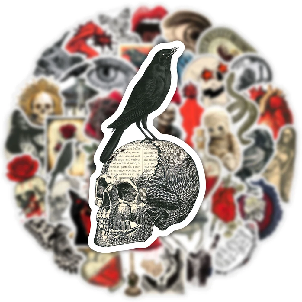 

10/30/50pcs Vintage Gothic Graffiti Stickers Horror Black Red Skull Cartoon Decals Helmet Phone Luggage Bike Sticker Decoration
