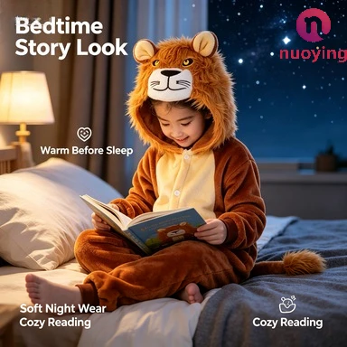 Niedliche Löwen-Tier-Overall-Pyjamas für Kinder, weiche, warme Flanell-Schlafanzüge, Cosplay-Kostüm für Mädchen und Jungen, passend für Weihnachts- oder Halloween-Partys.