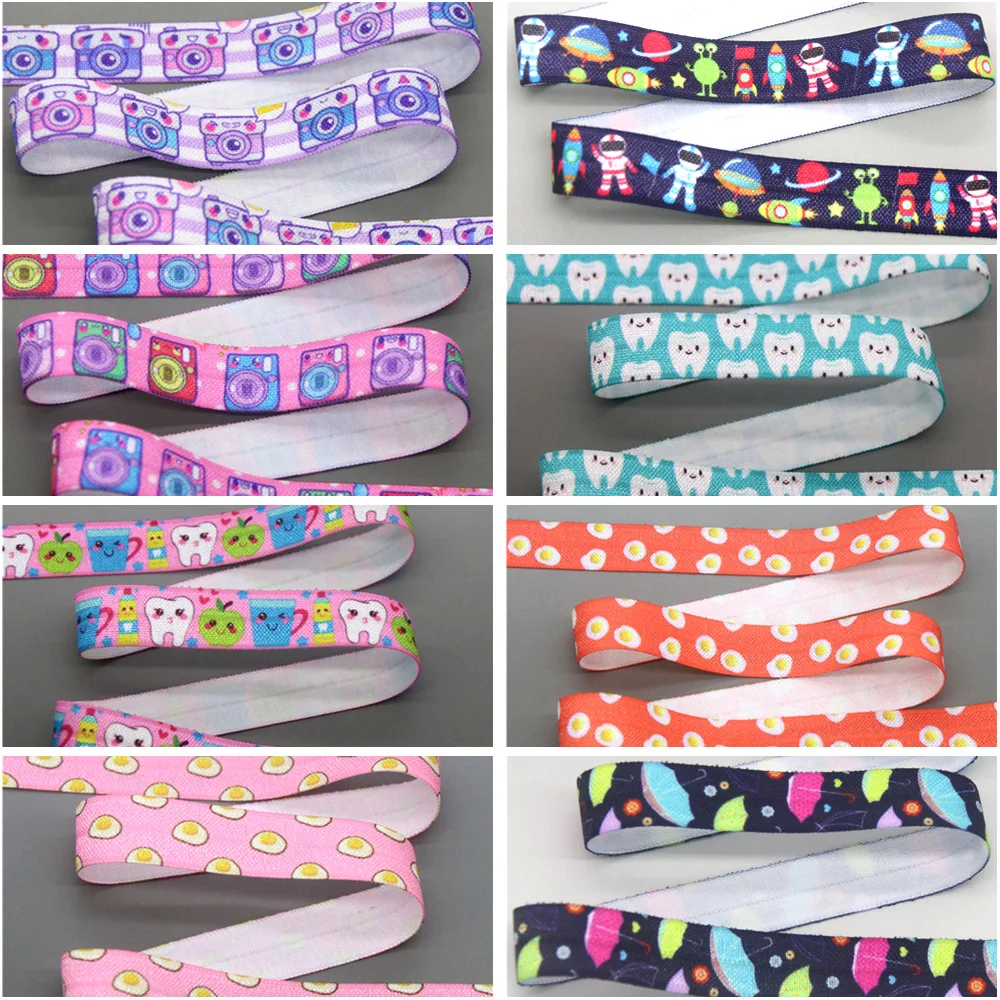 DHK 5/8'' 50yards Space Tooth Umbrella Camera Printed Fold Elastic FOE Stretch Ribbon Accessories Craft DIY Sewing S2495