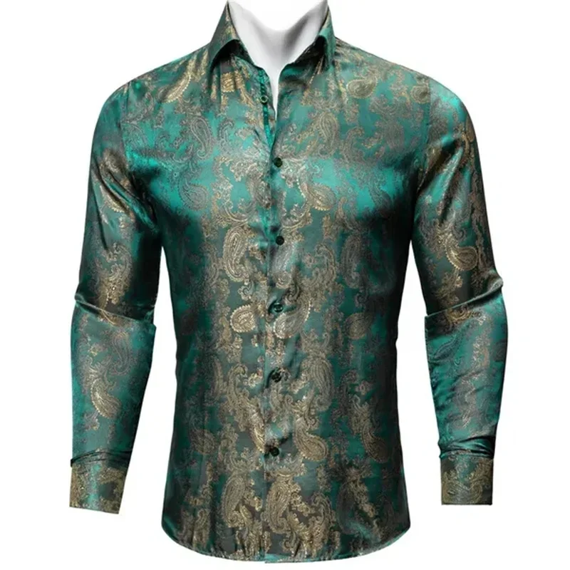 Luxury Wine Green Paisley 3D Printing Shirts Men Long Sleeve Casual Flower Shirts For Men Slim Fit Dress Shirt Tops Clothing Tee