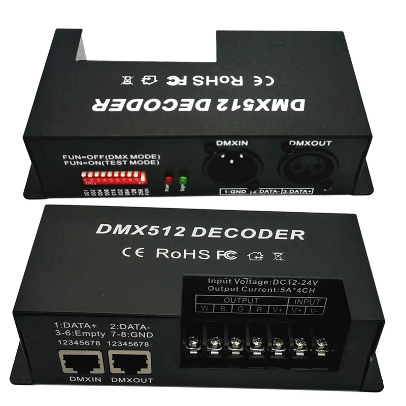 2X DMX 512 4 Channel Decoder Stage LED Lighting Controller PWM Dimmer Driver 30A Input DC12V-24V RGB Led Bar Dmx Decoder