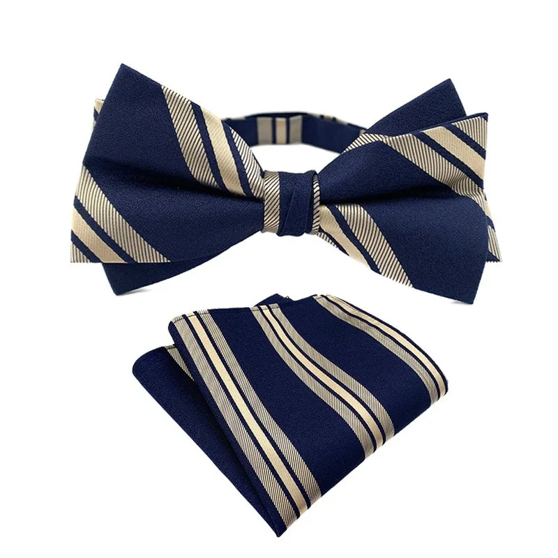 Conjunto de corbata de moño para hombre, pañuelo de bolsillo a rayas para novio, pañuelo de toalla para fiesta de boda, Biwtie para hombre