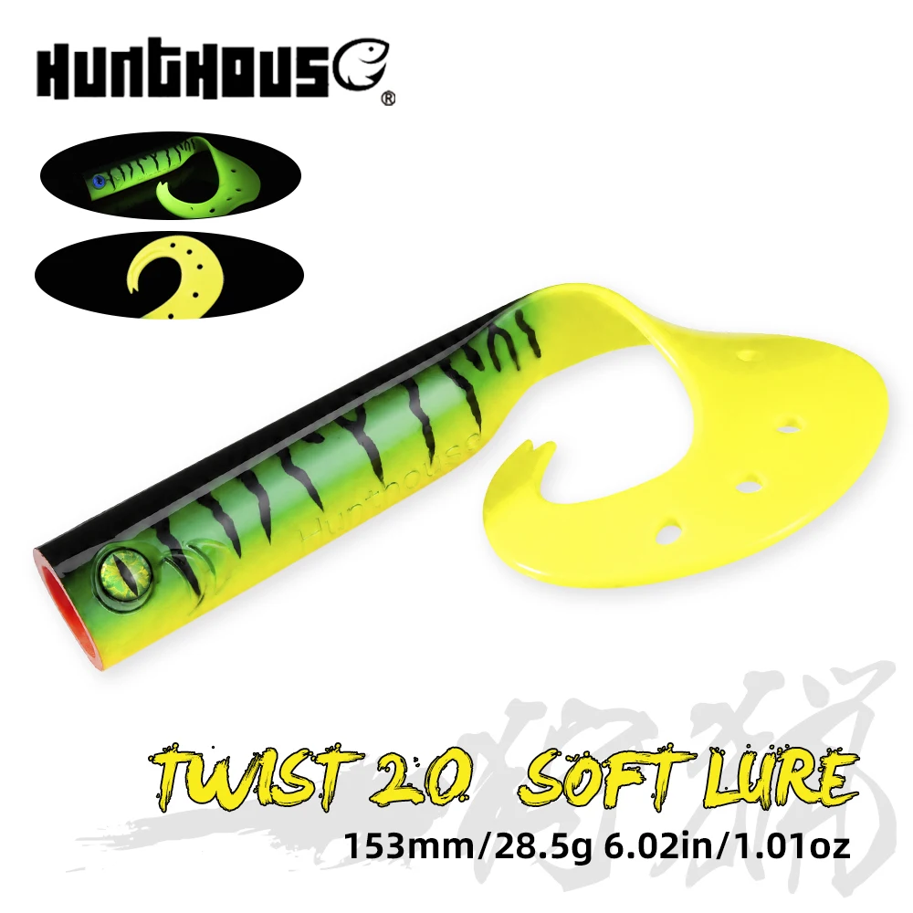 Leurre souple de pêche Hunthouse Twist 2.0, traîneau à queue unique en silicone, 153mm 28.5g, 3 pièces, pour brochet, bar et zander, accessoires de pêche