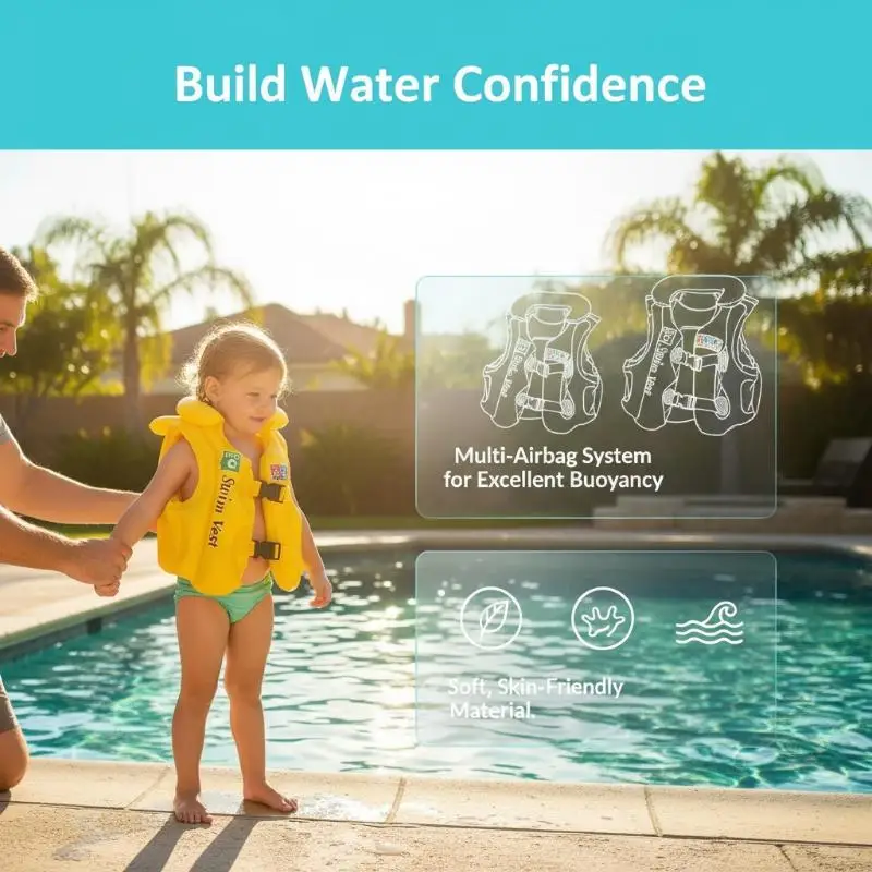 New Kids Inflatable Swimming Vest Life Jacket Portable Adjustable Buoyancy Safety Aid Comfortable Design for Pool Lake Learning