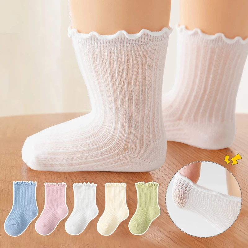 

Summer Baby Mesh Socks Boy Girl Thin Breathable Mid Tube Sock Comfortabe Newborn Footwear Solid Color Infant Cotton Sock 0-1Year