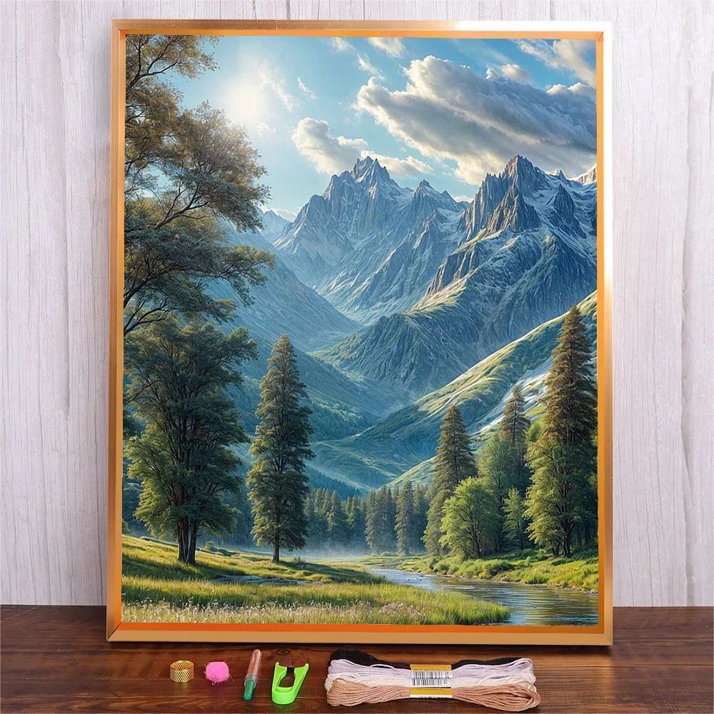 

Diy Cross Stitch Kits With Forest Landscape Pattern Stamped Embroidery Cloth Full Printed Embroidery Kit For Adults Beginners