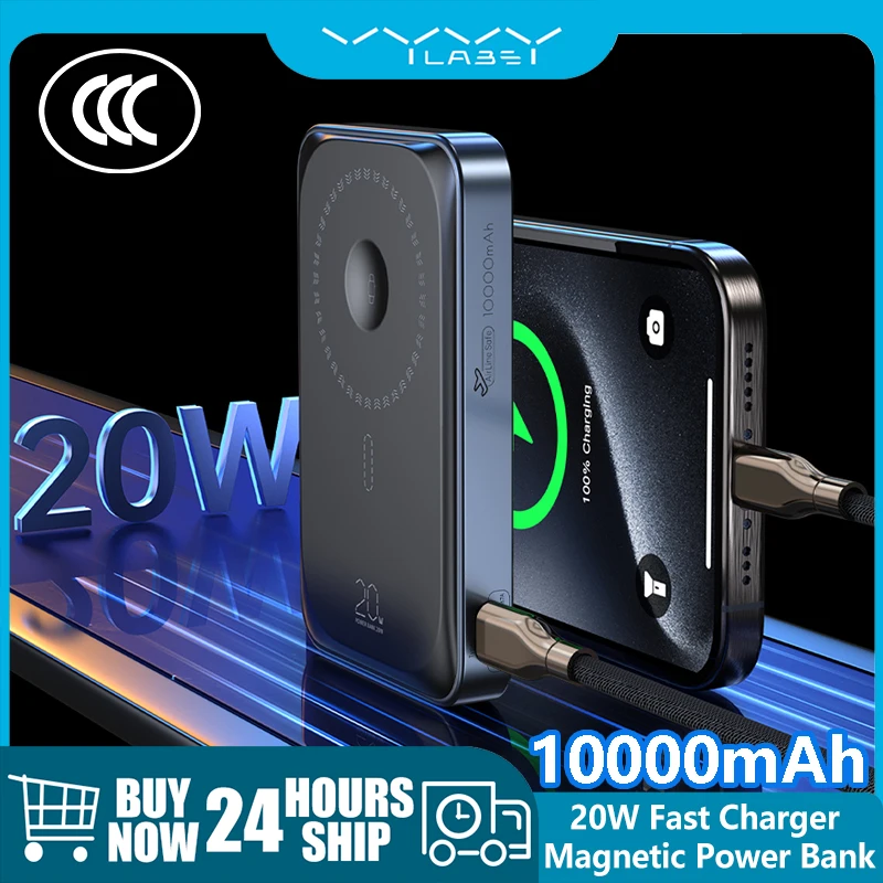 

Vyvylabs Magnetic CCC Power Bank Wireless 20W Fast Charger Station Portable Battery for iPhone 16 15 14 13 12 Watch Earphone