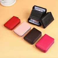 Multi Slot Card Holder Vintage Small Wallet Women Men Business Bank Credit Card Bag Male Coin Pouch Solid Leather Zipper Wallet 3