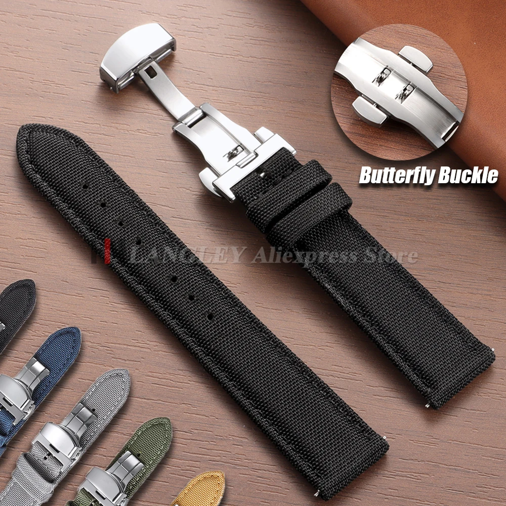 Pulseira de relógio de náilon de pano de vela premium 20mm 22mm para omega negócios borboleta fivela bandas liberação rápida masculino feminino cinto acessórios