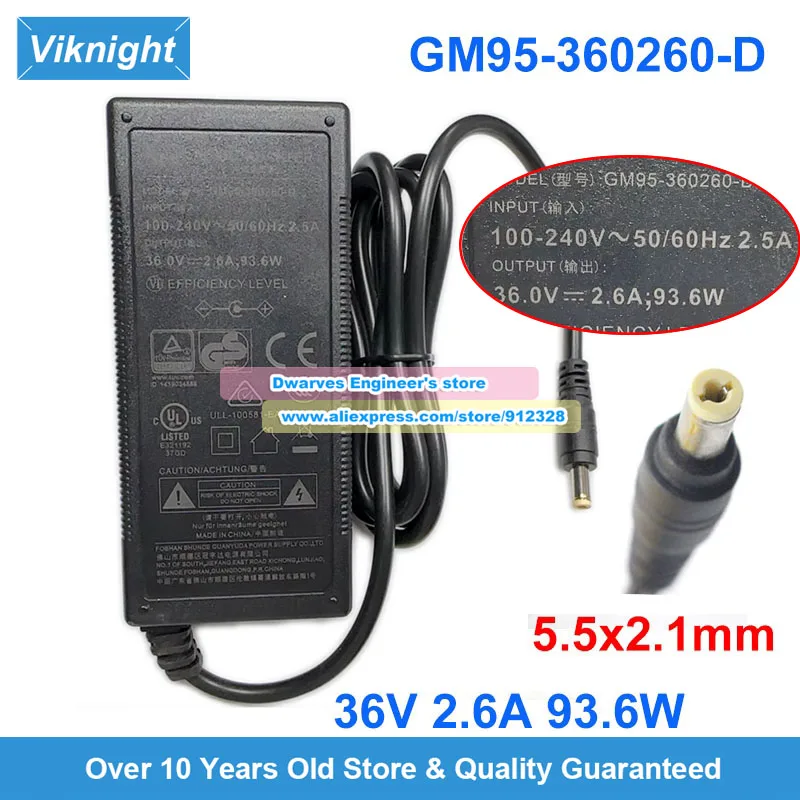 GM95-360260-D GM95-360200-F GM95-360200-D GM85-360200 AC Adapter 36V 2A 2.6A 72W 93.6W Laptop Charger 5.5x2.1mm Power Supply