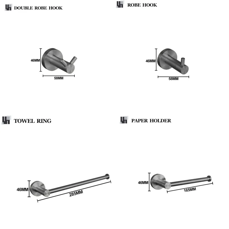 

Grey Bathroom Hardware Set Accessories Kit Stainless Steel Round Wall Rack Hand Bar Toilet Roll Paper Holder Robe Towel Hook