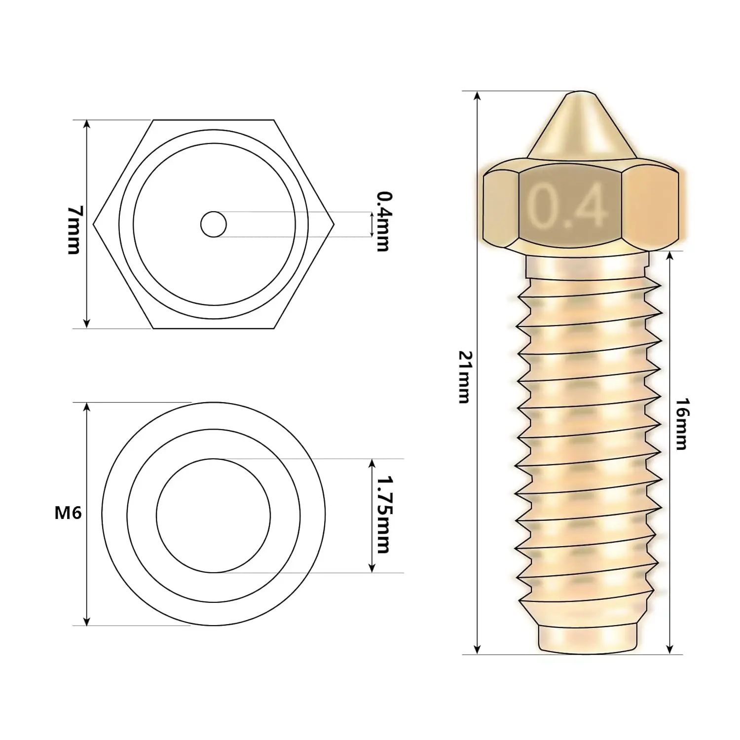 For Anycubic Kobra 2 Nozzle Kobra 2 Neo Spare Parts Kobra 2 Max Nozzles 0.4 0.6 0.2 0.8mm Upgrade Kit Nozzles For Kobra 2 Pro