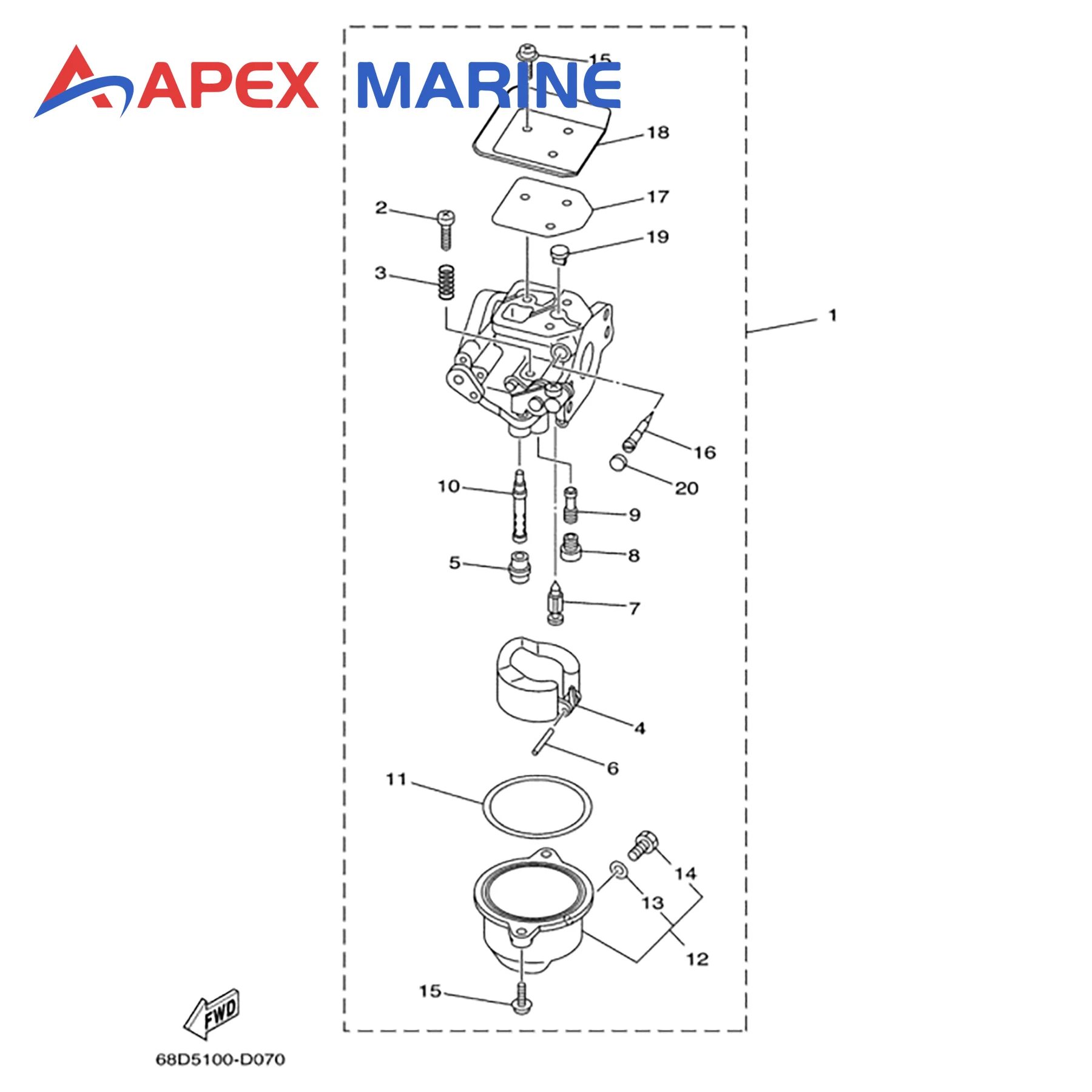 67D-14301-10 Marine Engine Carbs Carburetor Assy with Gaskets for Yamaha 4 5 HP F4A F4M Outboard Motor 4-Stroke 68D-14301-03