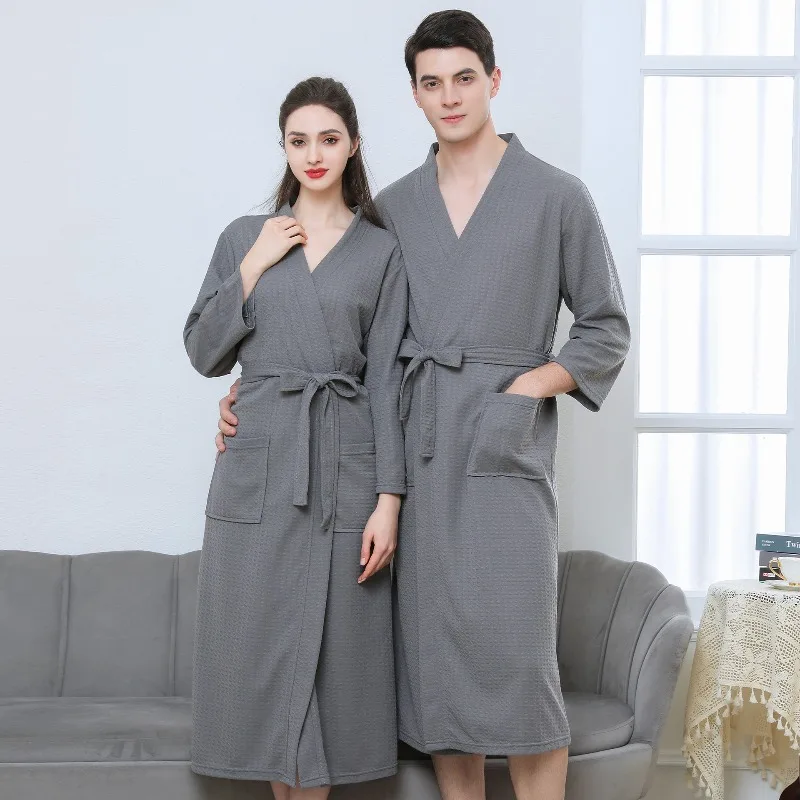 New American-Style Couple's Pajamas, Waffle-Weave Bathrobes, Quick-Dry, All-Season, Lightweight Summer Couple's Plus-Size Pajama