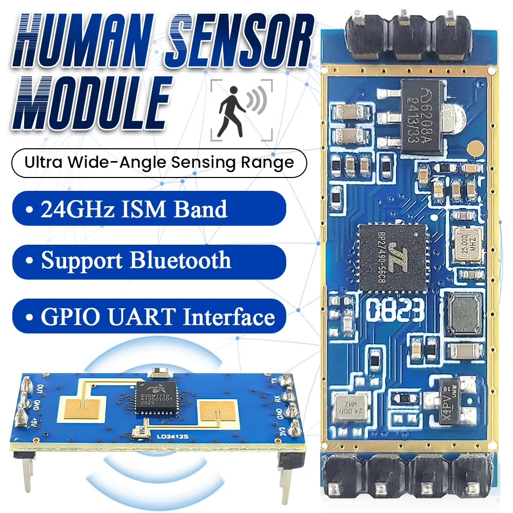 LD2412 Human Presence Sensing Radar Module Sensor 24GHz ISM Frequency Sensitive Body Moving Sensors 9M GPIO UART Output 7PIN