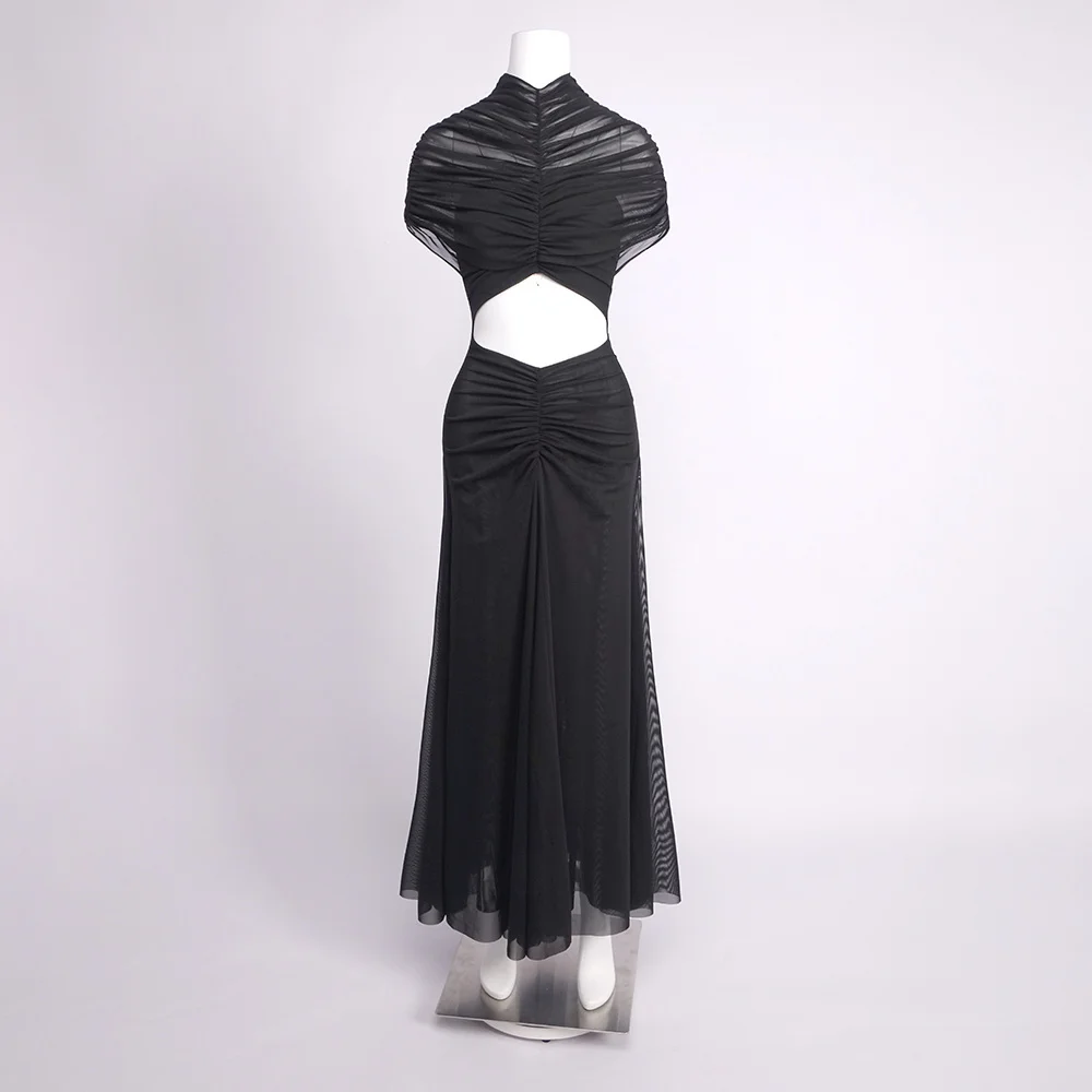 Damskie luksusowe sukienki z krótkim rękawem, z wycięciami, imitujące dwuczęściowe, długie, miękkie, wygodne, w stylu high street, na wieczorne wyjścia, do klubu, na imprezy i pokazy.