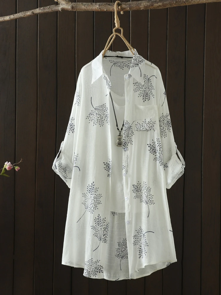 Kemeja Wanita Ukuran Besar 2025 Musim Panas Baru Laris Elegan Blus Cetak Wanita Longgar Kasual Lengan Panjang Atasan Keren Pakaian Jalan Antik