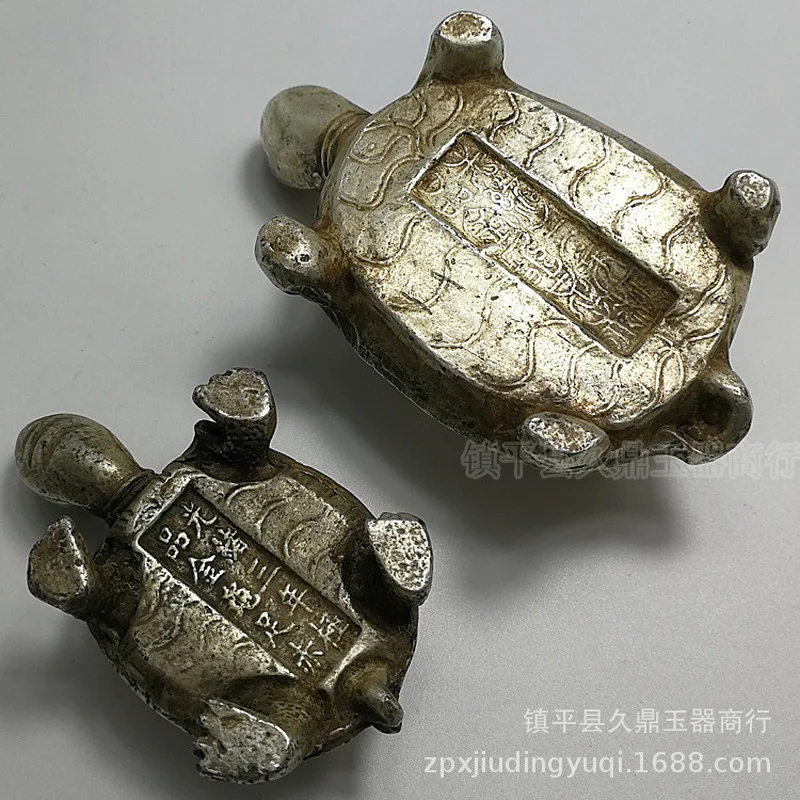 Antique Miscellaneous Silver Ornament Figurine Solid White Copper Turtle Home Office Decoration