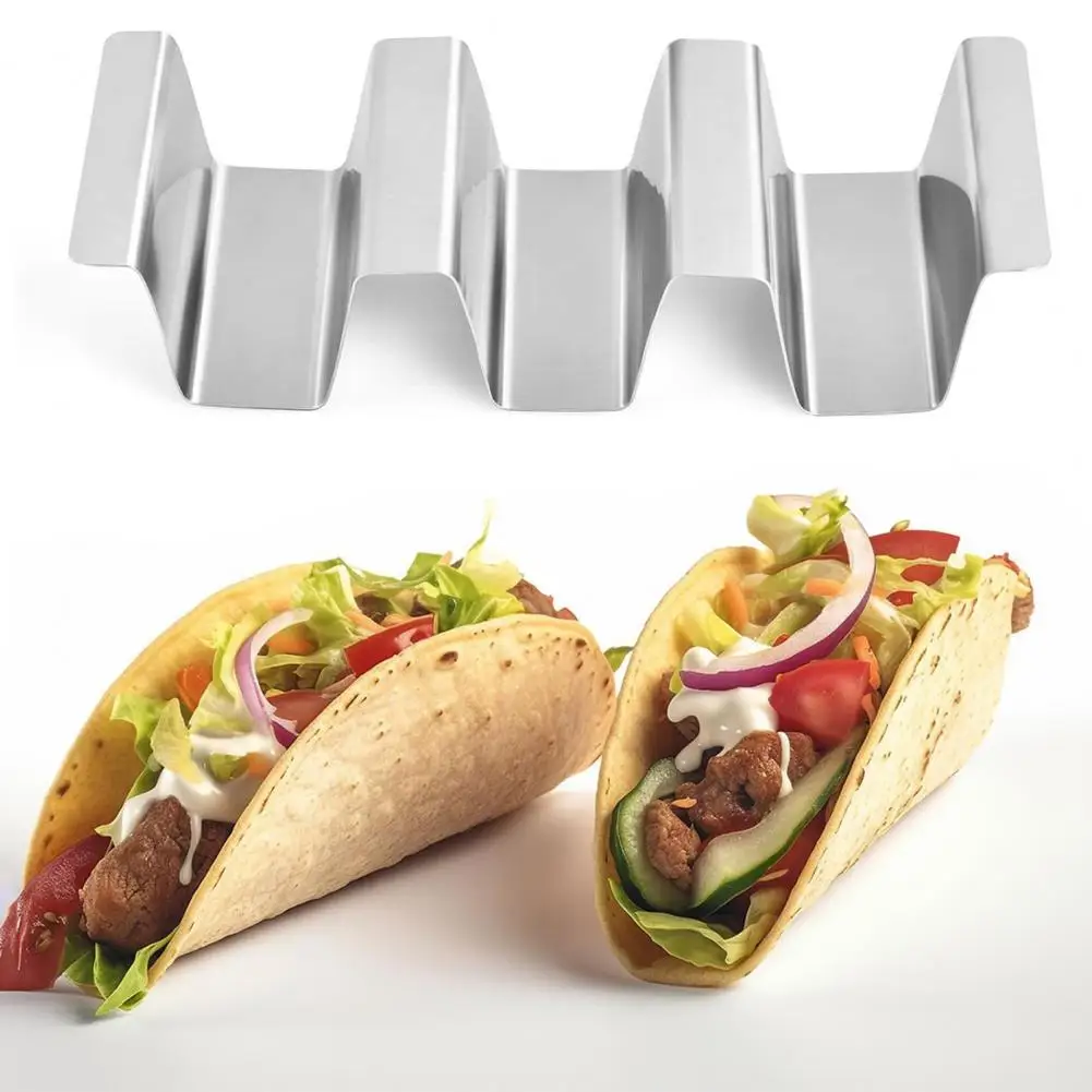 Soporte para tacos de acero inoxidable, bandeja para tortillas apilable de doble cara, soporte para Burrito, soporte de exhibición para tacos, soporte para sándwiches y gofres