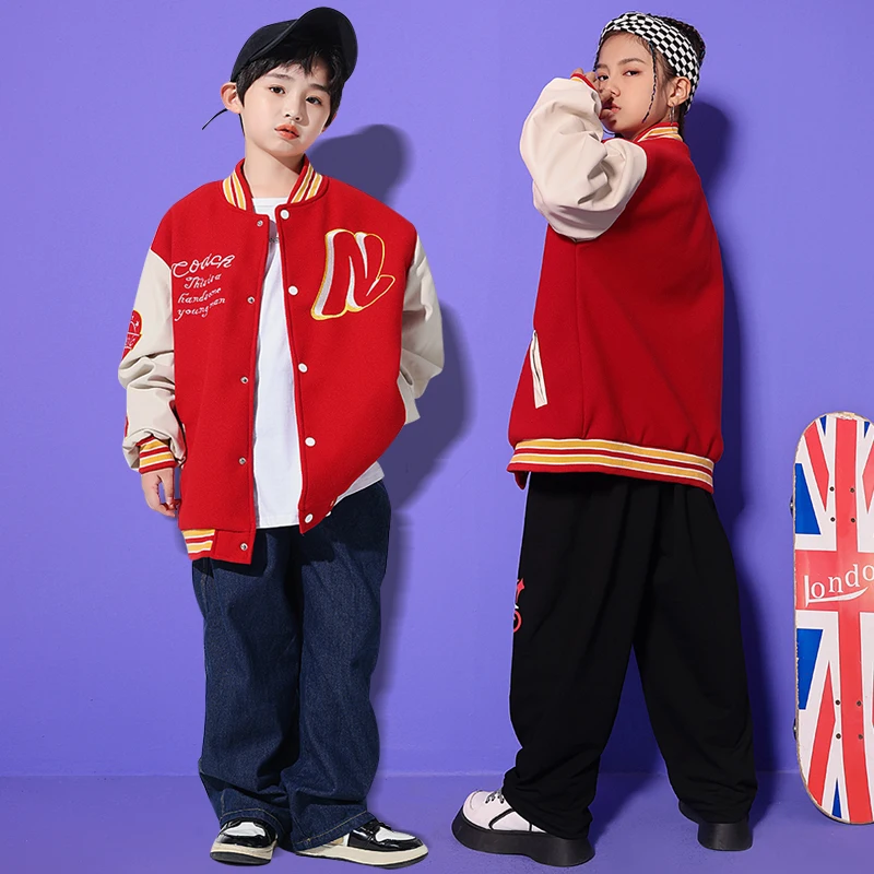 Abbigliamento Hip Hop per adolescenti per bambini giacca da Baseball Oversize pantaloni Streetwear per ragazza ragazzi abbigliamento da ballo Jazz Costume che mostra vestiti