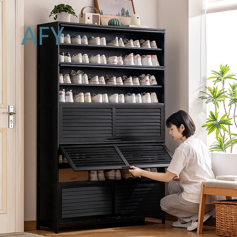 A8L Shoe Rack for Home Entryway Multi-Tier Louvered Door Dustproof Storage Cabinet for Dormitory Apartment Rental Indoor Use