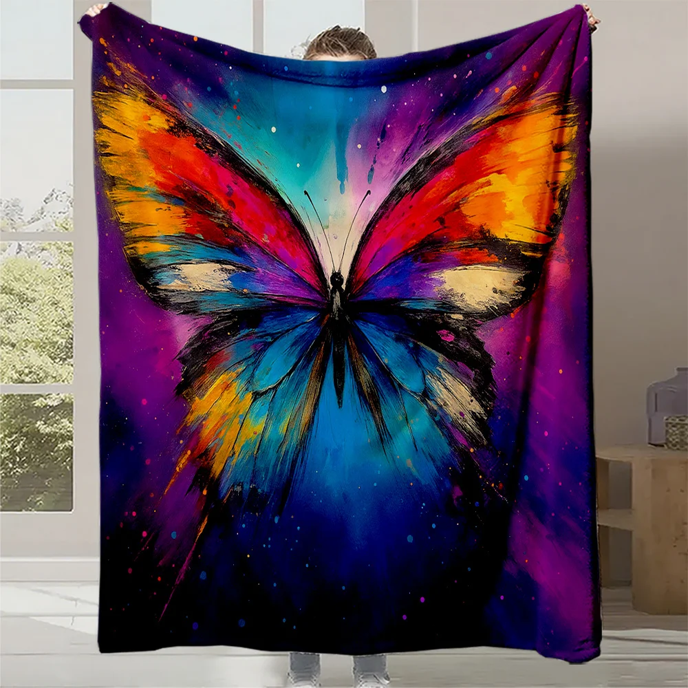 1pc Van Gogh Starry Night & Butterfly Print Plush Fleece Blanket - Van Gogh-Inspired Blue/Yellow/Purple/Orange/Green/Black/Golde