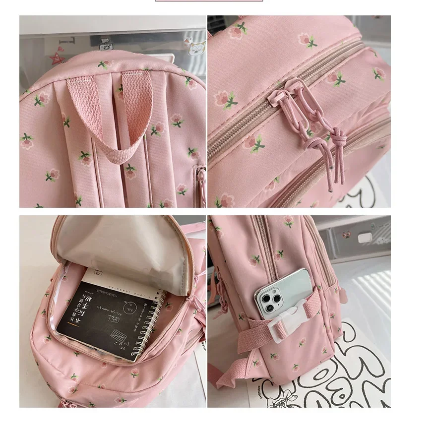 Benutzer definierte gestickte personal isierte niedliche Tasche Blumen gedruckt Kawaii Rucksack Baumwolle ästhetischen Rucksack Laptop Tages rucksack