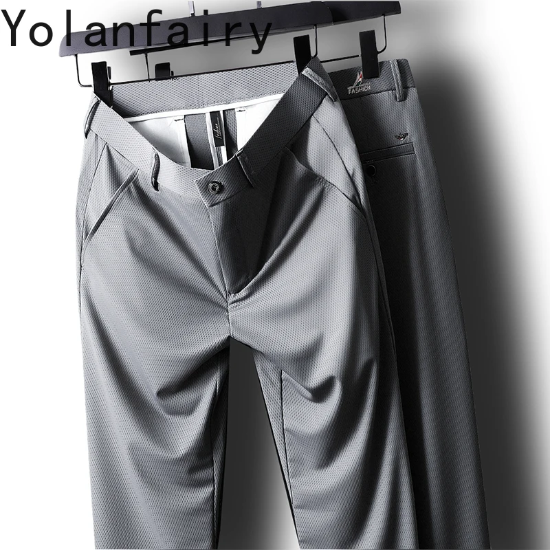 YOLANFAIRY 75% Mulberry Silk Trousers for Men Casual Pants Pantalon Homme Summer Men Clothing Straight Pants Vêtements Homme