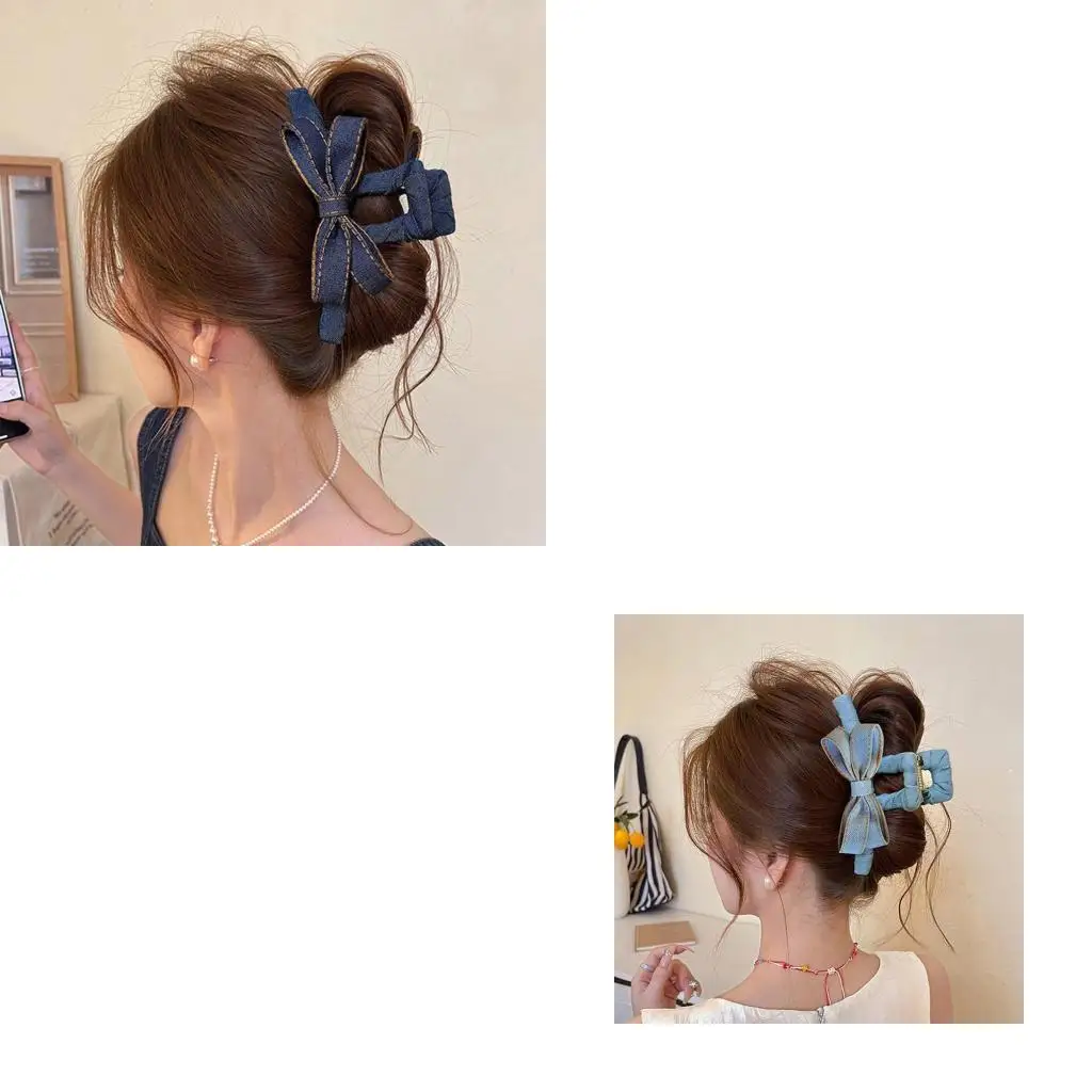 

39BB Stylish Girls Jeans Hair Accessory Hairpin With Bowknot Accent 12.5cm Length