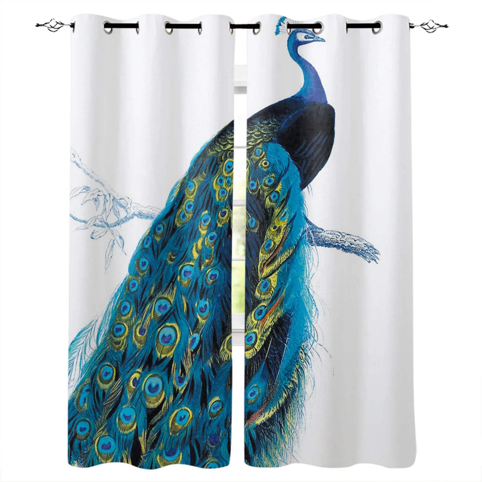 

Peacock Feather Elegant White Curtain for Living Room Kids Room Decoration Bedroom Curtain Window Treatment Drapes