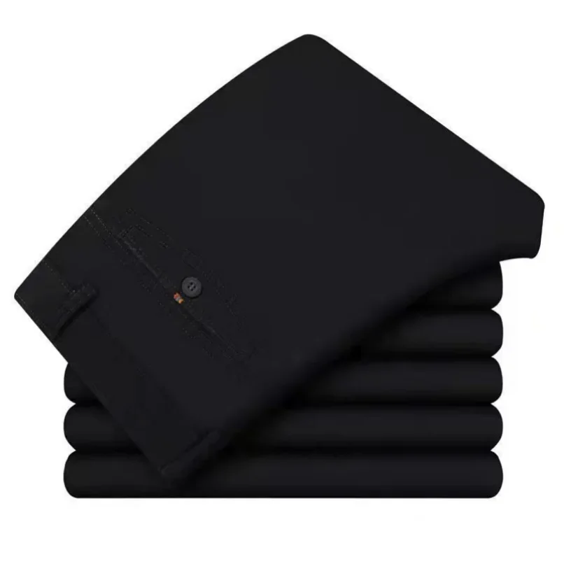 Mens 100% Cotton Summer Thin Classic Casual Pants Autumn Thick Business Fashion Comfortable Stretch Elastic Straigh Trousers