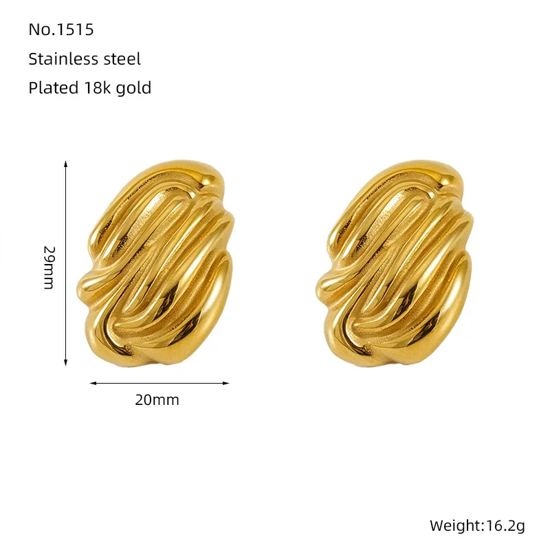 CARLIDANA New Arrival Minimalist Stainless Steel Gold Plated Stripes Hoop Earring Women Tarnish Free Chunky C Stud Earrings