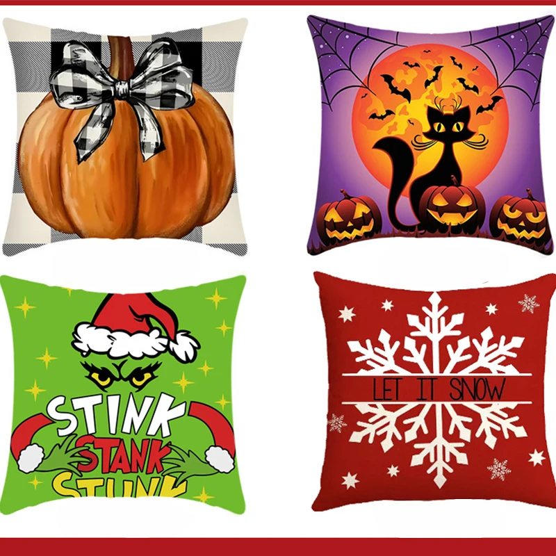 

1pc Christmas Thanksgiving Halloween pillowcase Box Santa Pillow Sleeve Cushion Sofa Sofa 45x45cm Pregnancy Pillows for Sleeping