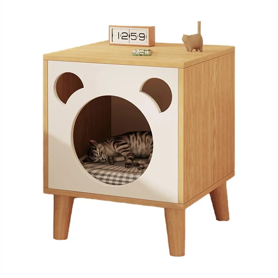 

Wooden Cat House Cat Condo Wood Kitten Hidden Cave Cat Bedside Furniture Nightstand End Table
