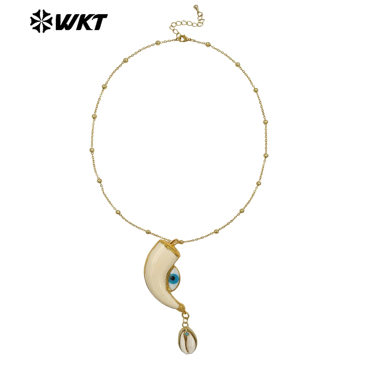 

WT-JN355 Удивительная художественная позолоченная цепочка из бусин с двойной подвеской из натуральной ракушки, ожерелье для женщин, уникальные подарки на Хэллоуин