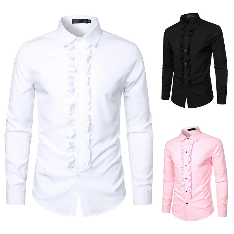 

Mens Casual Shirt Long Sleeve Mens Dress Formal Shirt Slim Fit Solid Color Party Wedding Shirt camisas de hombre