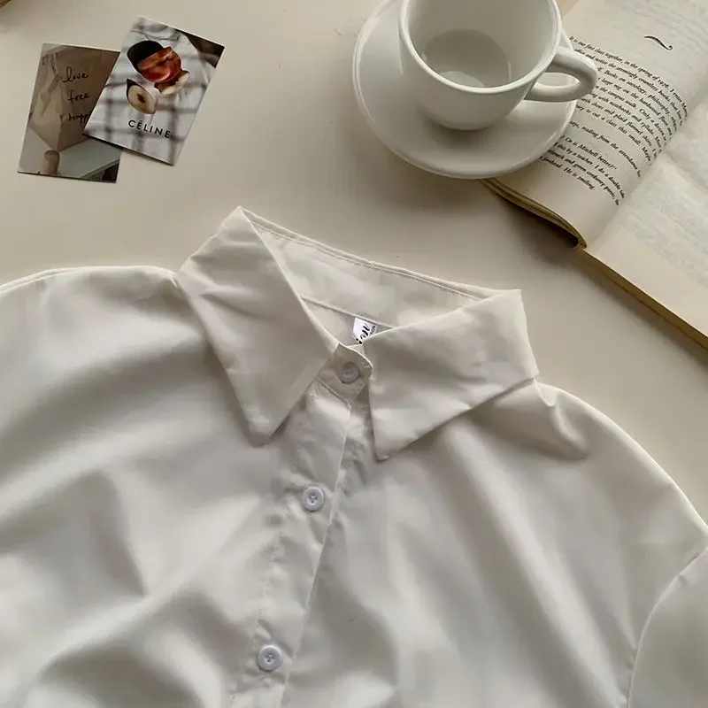 Camicie da donna tenero monopetto autunno solido stile college top studente minimalista all'interno pulsante estetico chic Ulzzang morbido