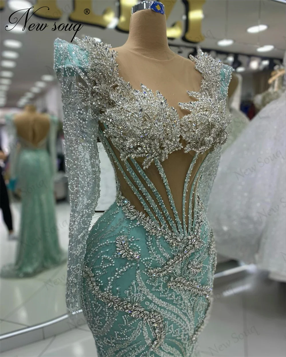 Vestidos famosos com miçangas e cristais, vestidos elegantes para festa de casamento, árabe e Dubai, vestidos de noite para ocasiões formais, mangas compridas