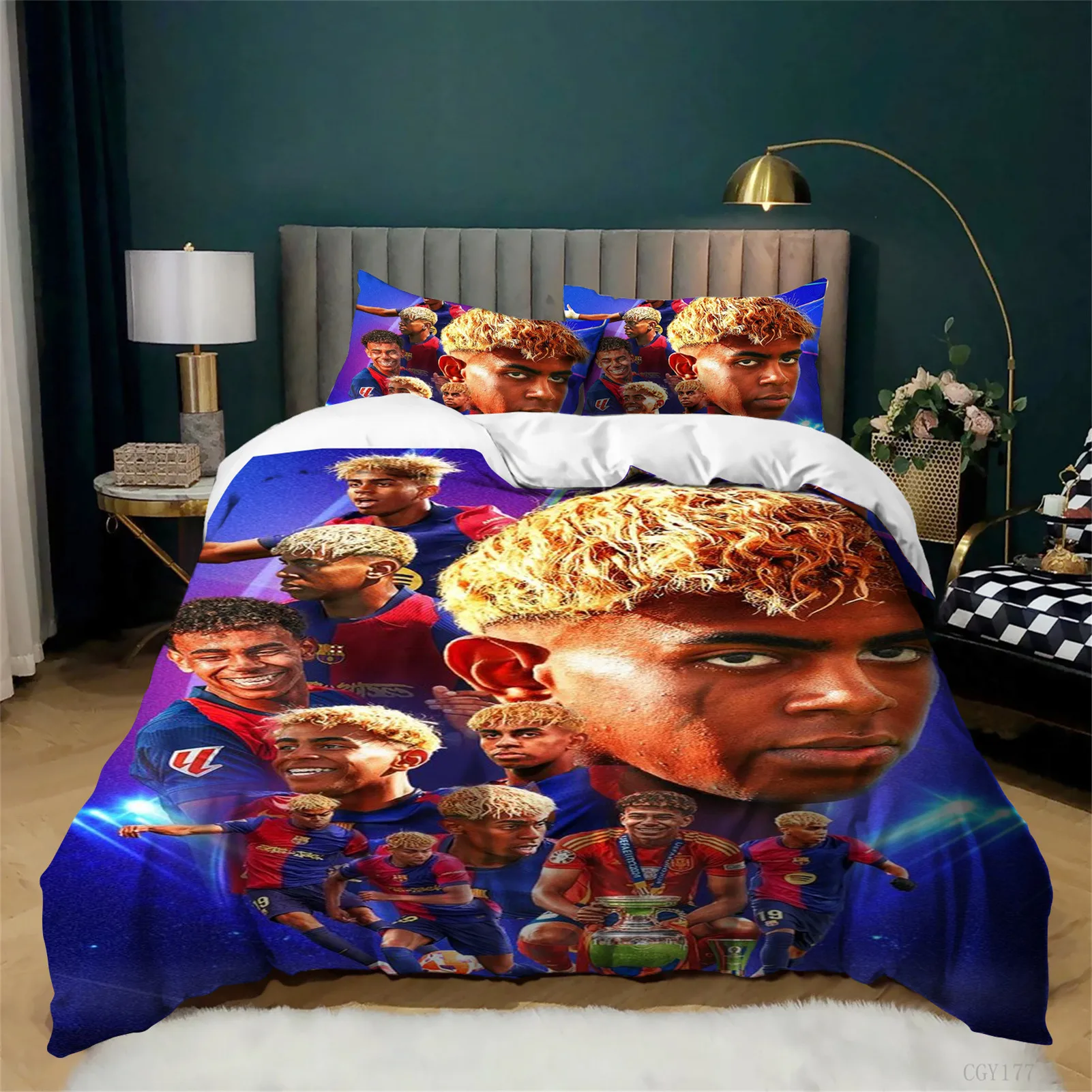 Juego de Ropa de Cama Lami-ne Yam-al, Juego de Funda Nórdica con Diseño de Estrella de Fútbol, Juego de Edredón Ligero para Todas las Temporadas, Funda de Edredón Ultrasuave, Juego de 3 Piezas