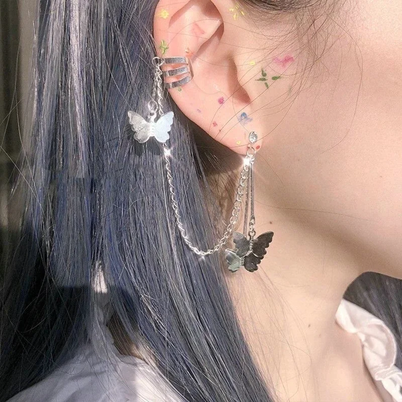 Clips d'oreille de mode pour les femmes, boucles d'oreilles de vent froid, punk cool, boucles d'oreilles de goujons d'oreille, manchette d'oreille de papillon, cadeau de mariage, bijoux féminins