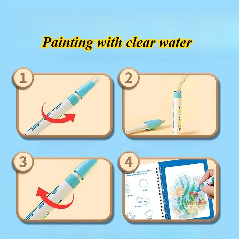 1pcs 어린이를위한 색칠하기 책 펜으로 마법의 물 책 2 ~ 4 세 어린이 학습 교육 장난감 아기 몬테소리 장난감