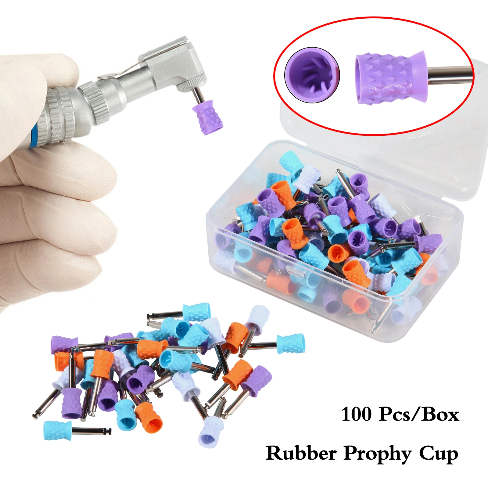 100pcs Dental Prophy Polishing Cup Cups Brushes Disposable Tooth Polishing Tapered Shape/ Point Spot For Contra Angle Latch type